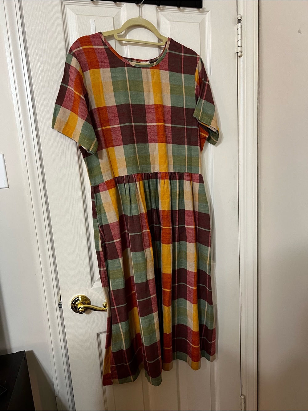 Ace & Jig Plaid Smocked Midi Dress Multicolor Cotton Women's XL
